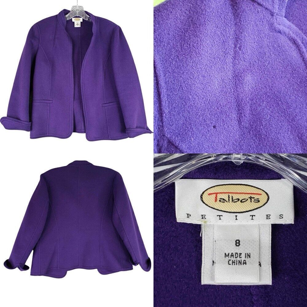 Talbots Blazer Women's Size 8P Petite Purple Wool Long Sleeve Open Jacket